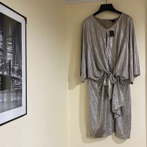 Ashley Stewart Silver Metallic Midi Dress